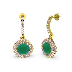 Sivana Küpe - Kök zümrüt ve pembe kuvars 8 ayar altın küpe #1br6b1c