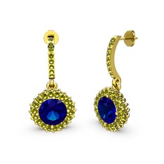 Lab safir ve peridot 18 ayar altın küpe