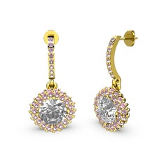 Swarovski ve pembe kuvars 8 ayar altın küpe