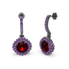 Sivana Küpe - Garnet ve ametist 925 ayar siyah rodyum kaplama gümüş küpe #1dm57gw