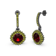 Sivana Küpe - Garnet ve peridot 925 ayar siyah rodyum kaplama gümüş küpe #1e0f500