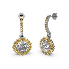 Swarovski ve sitrin 14 ayar beyaz altın küpe
