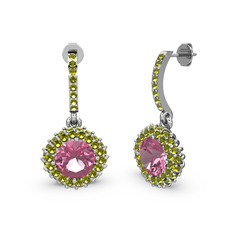 Sivana Küpe - Pembe kuvars ve peridot 18 ayar beyaz altın küpe #1f6aoa2