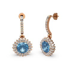 Akuamarin ve swarovski 925 ayar rose altın kaplama gümüş küpe