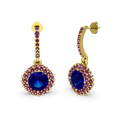 Lab safir ve rodolit garnet 18 ayar altın küpe