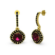Rodolit garnet ve siyah zirkon 8 ayar altın küpe