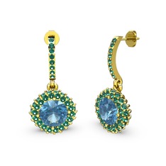 Akuamarin ve yeşil kuvars 18 ayar altın küpe