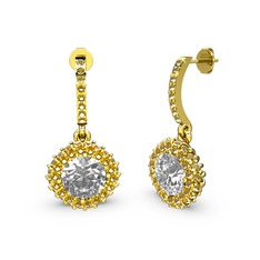 Swarovski ve sitrin 8 ayar altın küpe