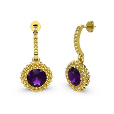 Ametist ve sitrin 14 ayar altın küpe