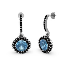 Sivana Küpe - Akuamarin ve siyah zirkon 8 ayar beyaz altın küpe #1hx4a31