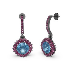 Sivana Küpe - Akuamarin ve rodolit garnet 925 ayar siyah rodyum kaplama gümüş küpe #1j0fsy5