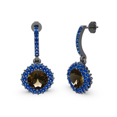 Dumanlı kuvars ve lab safir 925 ayar siyah rodyum kaplama gümüş küpe