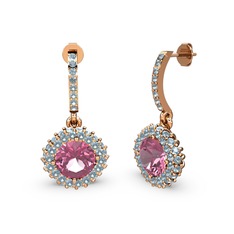 Sivana Küpe - Pembe kuvars ve akuamarin 18 ayar rose altın küpe #1kams9x