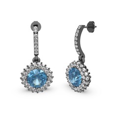 Sivana Küpe - Akuamarin ve swarovski 925 ayar siyah rodyum kaplama gümüş küpe #1l0ao25
