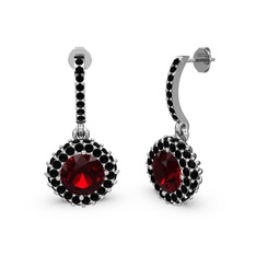 Garnet ve siyah zirkon 925 ayar gümüş küpe