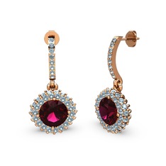 Rodolit garnet ve akuamarin 14 ayar rose altın küpe