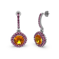 Sitrin ve rodolit garnet 8 ayar beyaz altın küpe