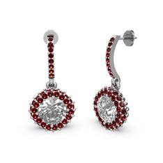 Beyaz zirkon ve garnet 14 ayar beyaz altın küpe