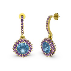 Akuamarin ve ametist 14 ayar altın küpe