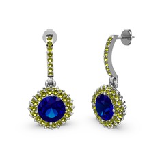 Lab safir ve peridot 18 ayar beyaz altın küpe