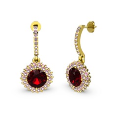 Sivana Küpe - Garnet ve pembe kuvars 18 ayar altın küpe #1ox2ao5