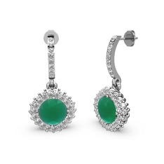 Kök zümrüt ve swarovski 14 ayar beyaz altın küpe