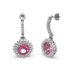 Sivana Küpe - Pembe kuvars ve beyaz zirkon 14 ayar beyaz altın küpe #1p6z0d0