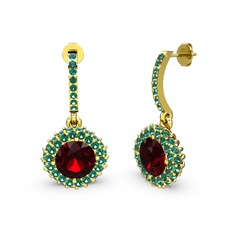 Garnet ve yeşil kuvars 18 ayar altın küpe