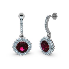 Rodolit garnet ve akuamarin 8 ayar beyaz altın küpe