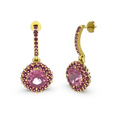 Sivana Küpe - Pembe kuvars ve rodolit garnet 18 ayar altın küpe #1plwcqt