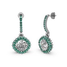 Swarovski ve yeşil kuvars 8 ayar beyaz altın küpe