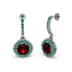 Garnet ve yeşil kuvars 8 ayar beyaz altın küpe