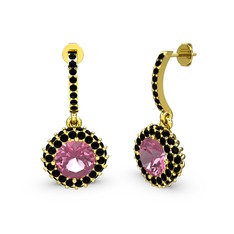 Sivana Küpe - Pembe kuvars ve siyah zirkon 14 ayar altın küpe #1qt1vh0