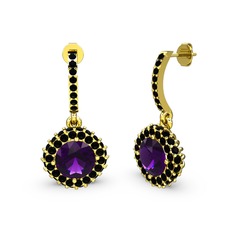 Sivana Küpe - Ametist ve siyah zirkon 14 ayar altın küpe #1t0ohgp