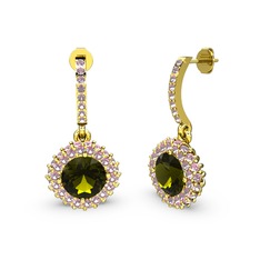 Peridot ve pembe kuvars 925 ayar altın kaplama gümüş küpe