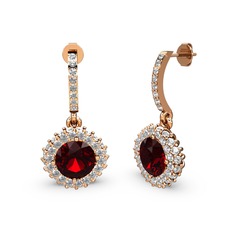 Sivana Küpe - Garnet ve beyaz zirkon 14 ayar rose altın küpe #1tgpeb