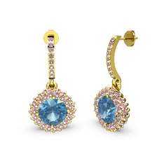 Sivana Küpe - Akuamarin ve pembe kuvars 8 ayar altın küpe #1urs7lr