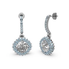Swarovski ve akuamarin 14 ayar beyaz altın küpe