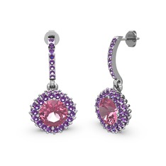 Pembe kuvars ve ametist 8 ayar beyaz altın küpe