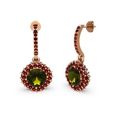 Peridot ve garnet 925 ayar rose altın kaplama gümüş küpe