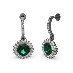 Yeşil kuvars ve swarovski 925 ayar siyah rodyum kaplama gümüş küpe
