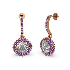 Swarovski ve ametist 925 ayar rose altın kaplama gümüş küpe