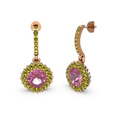 Sivana Küpe - Pembe kuvars ve peridot 14 ayar rose altın küpe #1xcbpgf