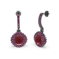 Kök yakut ve rodolit garnet 925 ayar siyah rodyum kaplama gümüş küpe