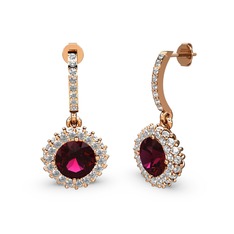 Sivana Küpe - Rodolit garnet ve beyaz zirkon 925 ayar rose altın kaplama gümüş küpe #1xgd4ua