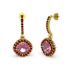 Pembe kuvars ve garnet 18 ayar altın küpe