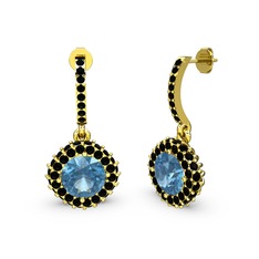 Akuamarin ve siyah zirkon 18 ayar altın küpe