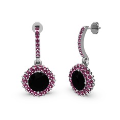 Sivana Küpe - Siyah zirkon ve rodolit garnet 18 ayar beyaz altın küpe #1ykzy6a