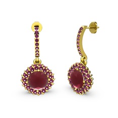 Kök yakut ve rodolit garnet 14 ayar altın küpe