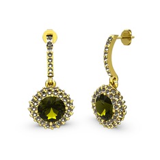 Peridot ve dumanlı kuvars 14 ayar altın küpe